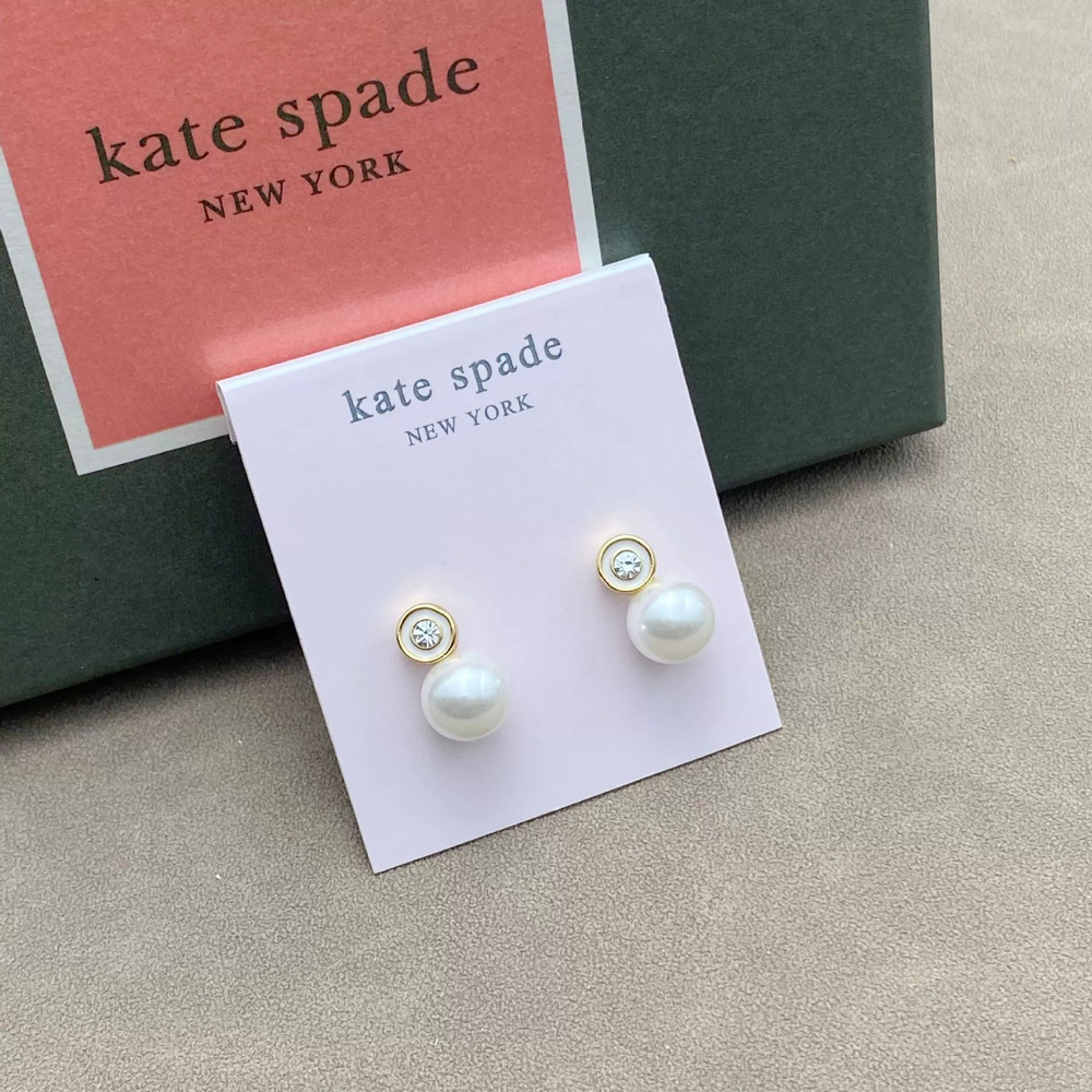 kate spade Round Disc Enamel Diamond Pearl Earrings